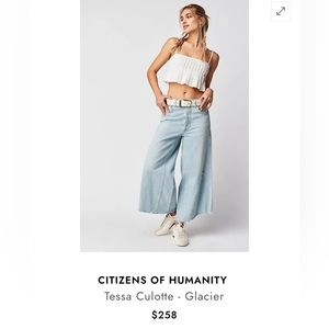 Citizens Of Humanity Tessa Culotte Jeans in Glacier Size 25 NWOT